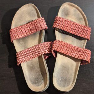 8 | SO | Rust Double Strap Woven Flat Sandal